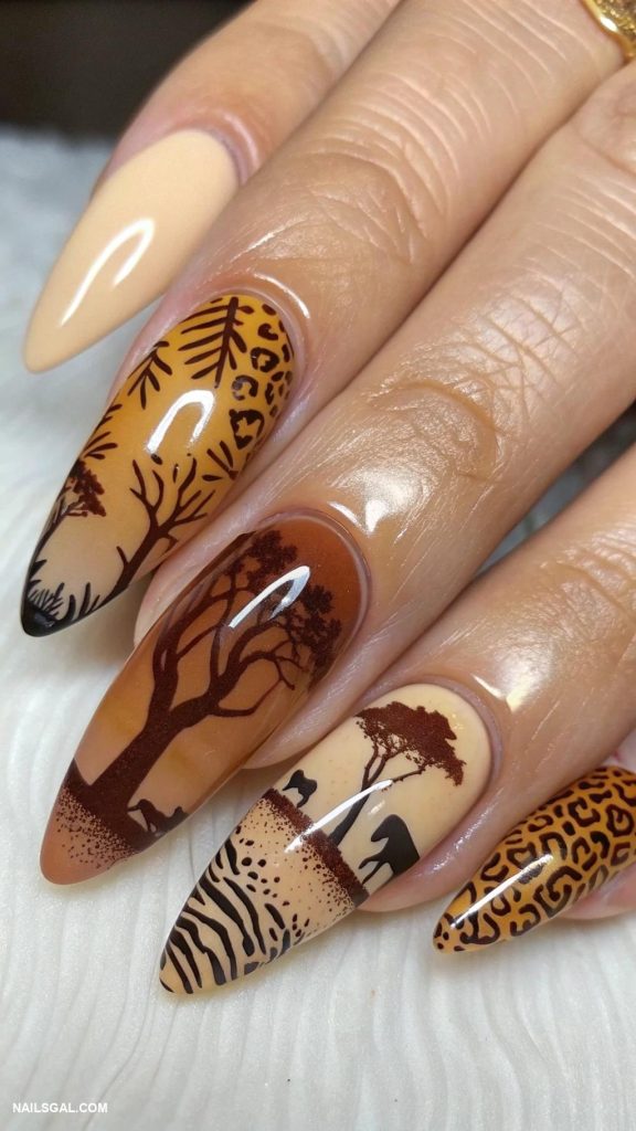 country nails Animal print inspired by African savannah