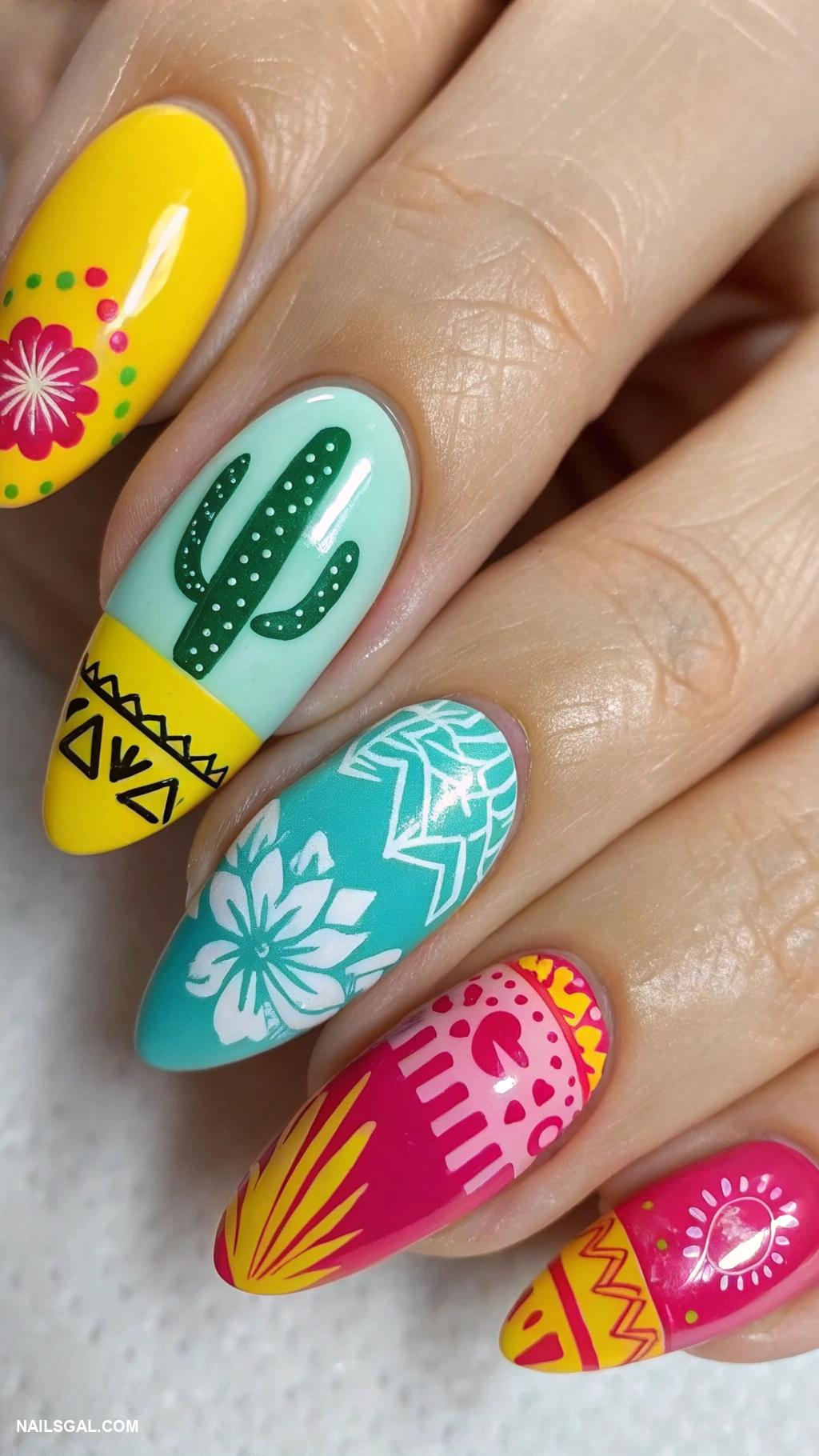 country nails Bright colors inspired by Mexican fiesta