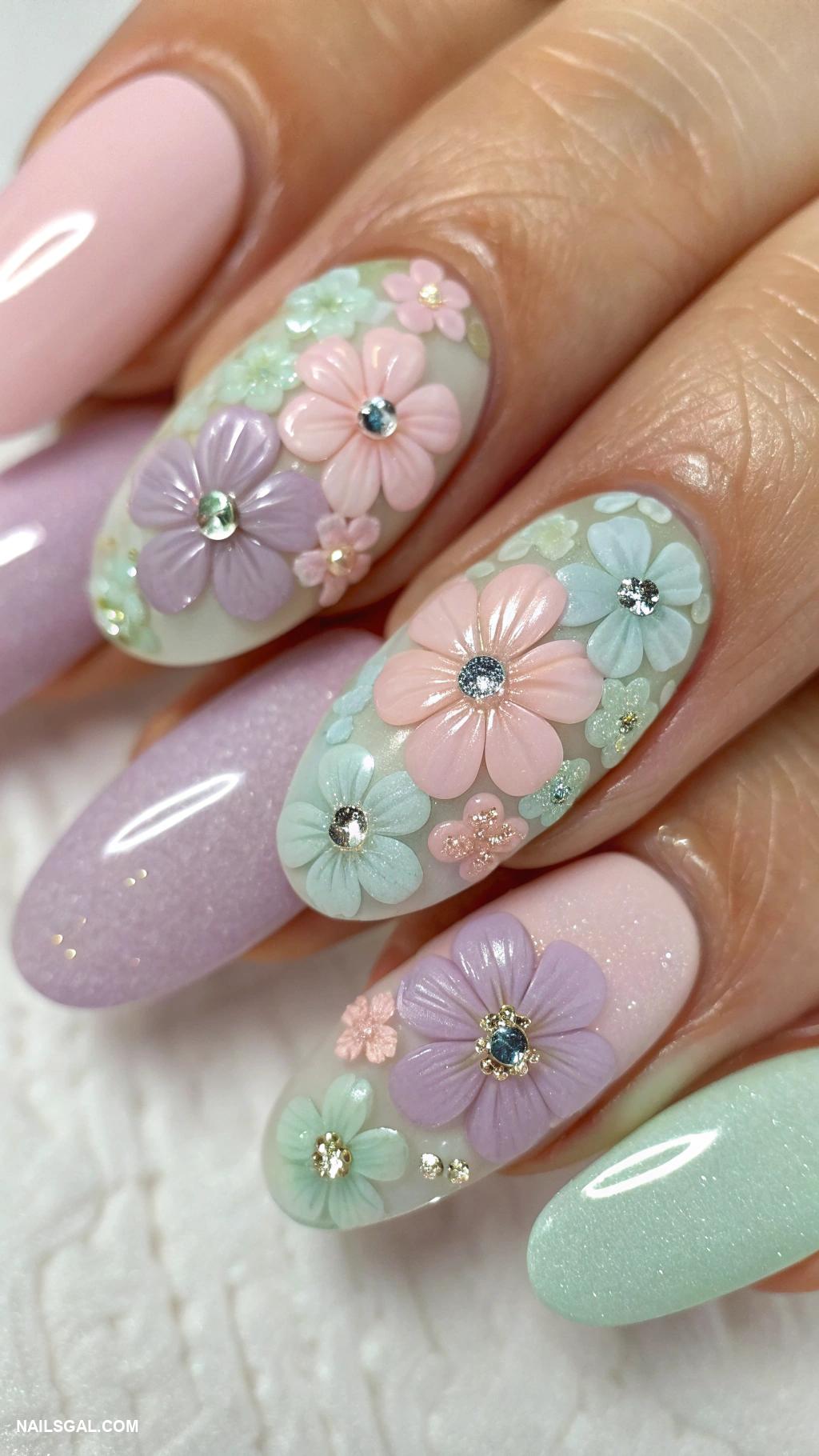 disco ball nails Floral design with sparkling disco ball centers