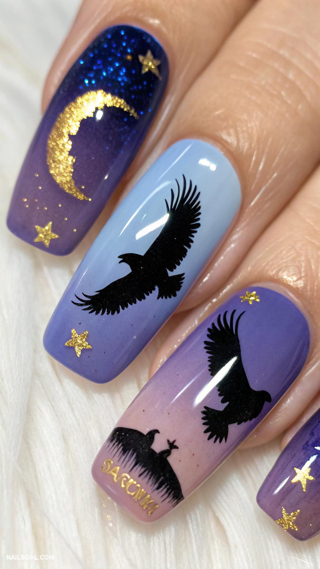 eagle nails Eagle silhouette with gold accents