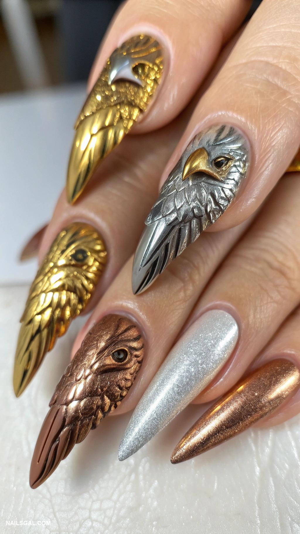 eagle nails Eagle talon shapes in metallic tones