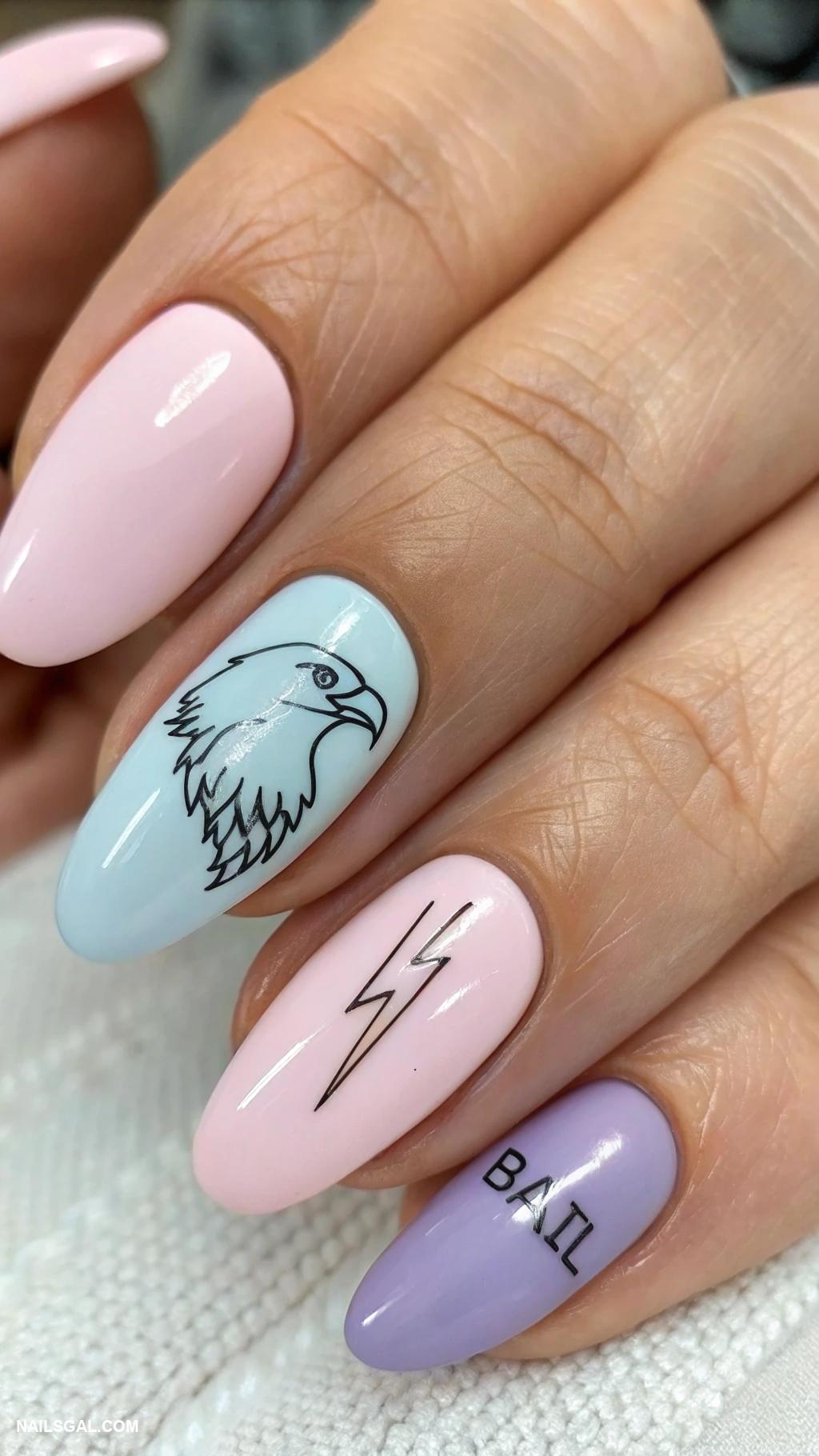eagle nails Minimalist eagle outline on pastel colors