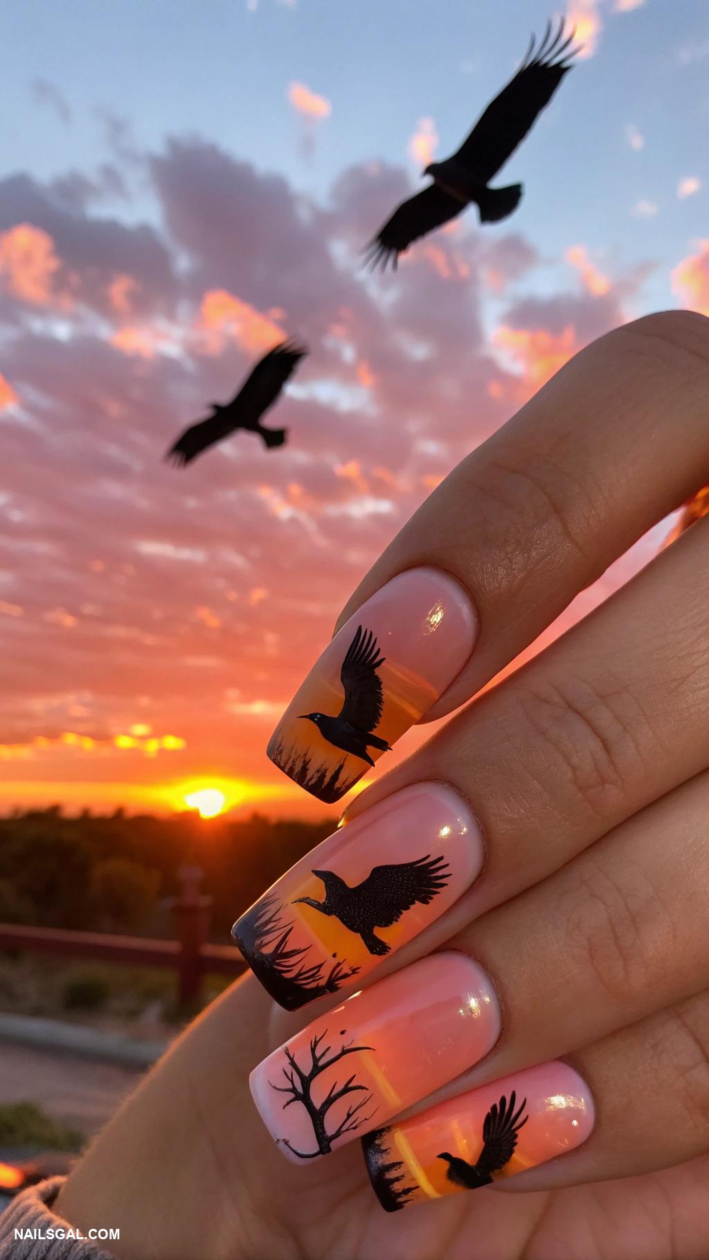 eagle nails Sunset backdrop with flying eagles