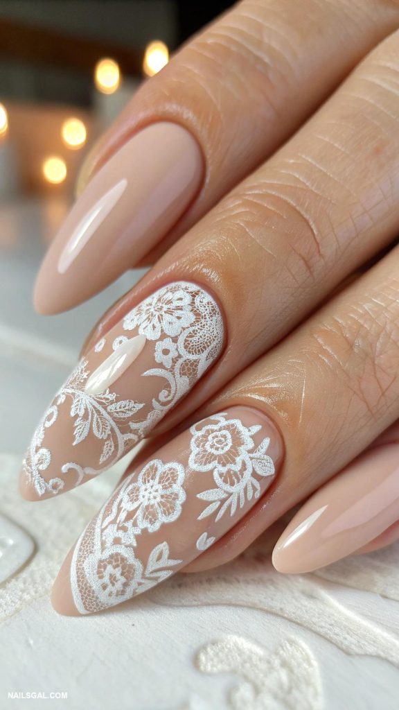 elegant nails Elegant lace design on nude base
