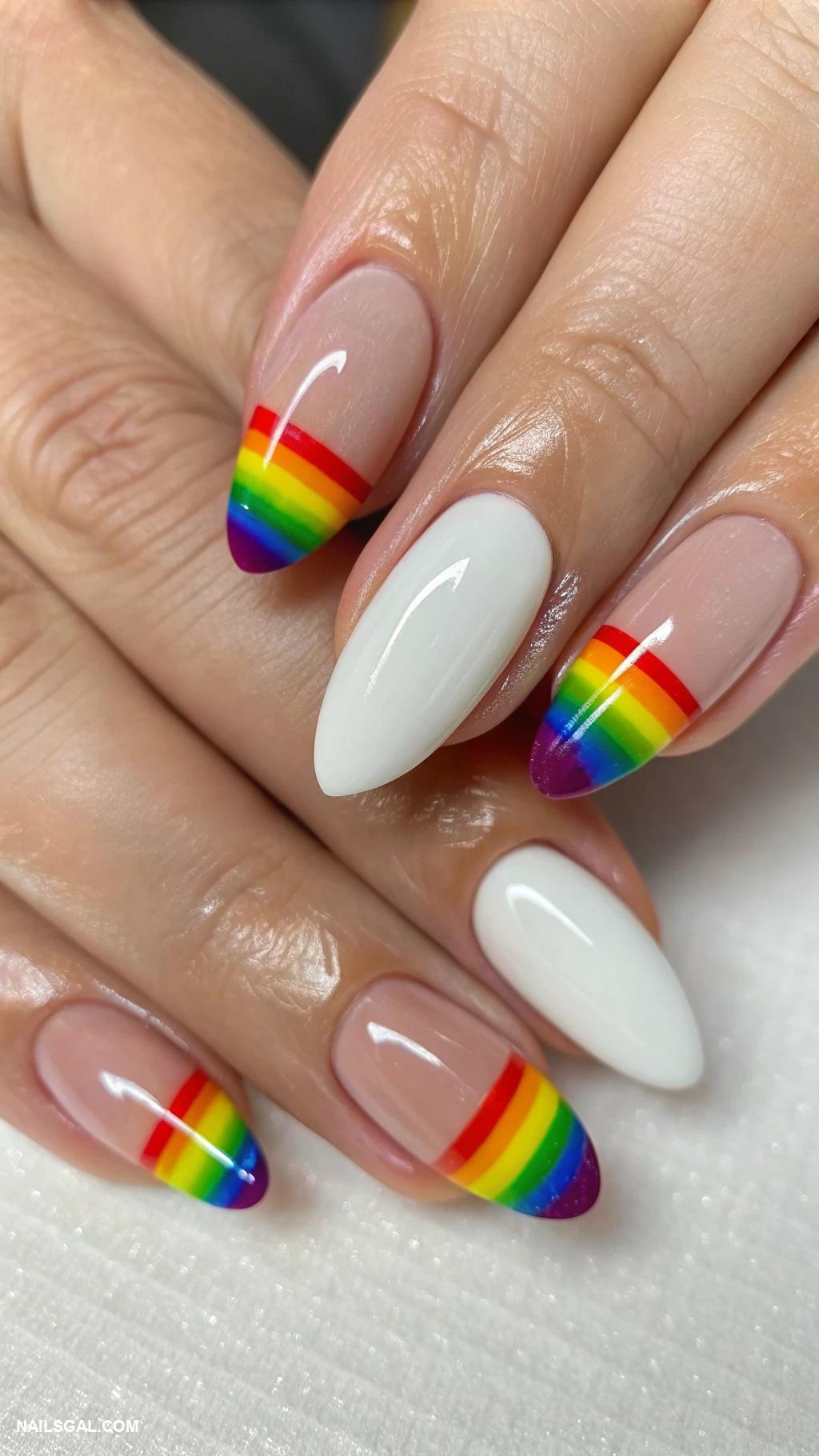 elegant nails French tips with rainbow colors