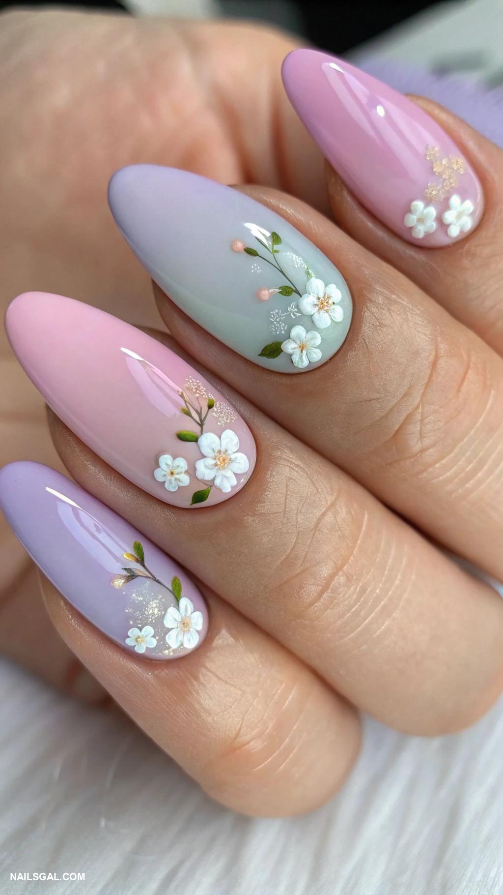 elegant nails Pastel ombre with delicate floral accents