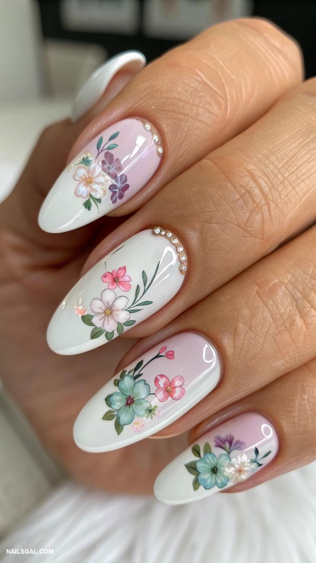 french manicure ideas Floral designs on accent nails