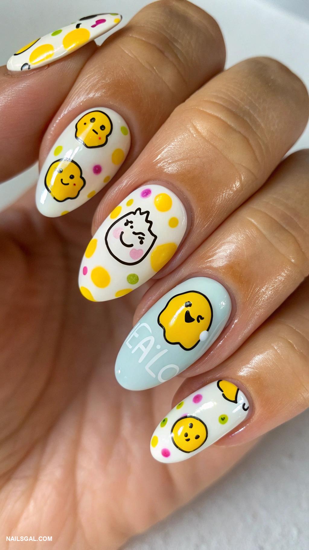 fried eggs nail art Cartoon eggs with smiling faces