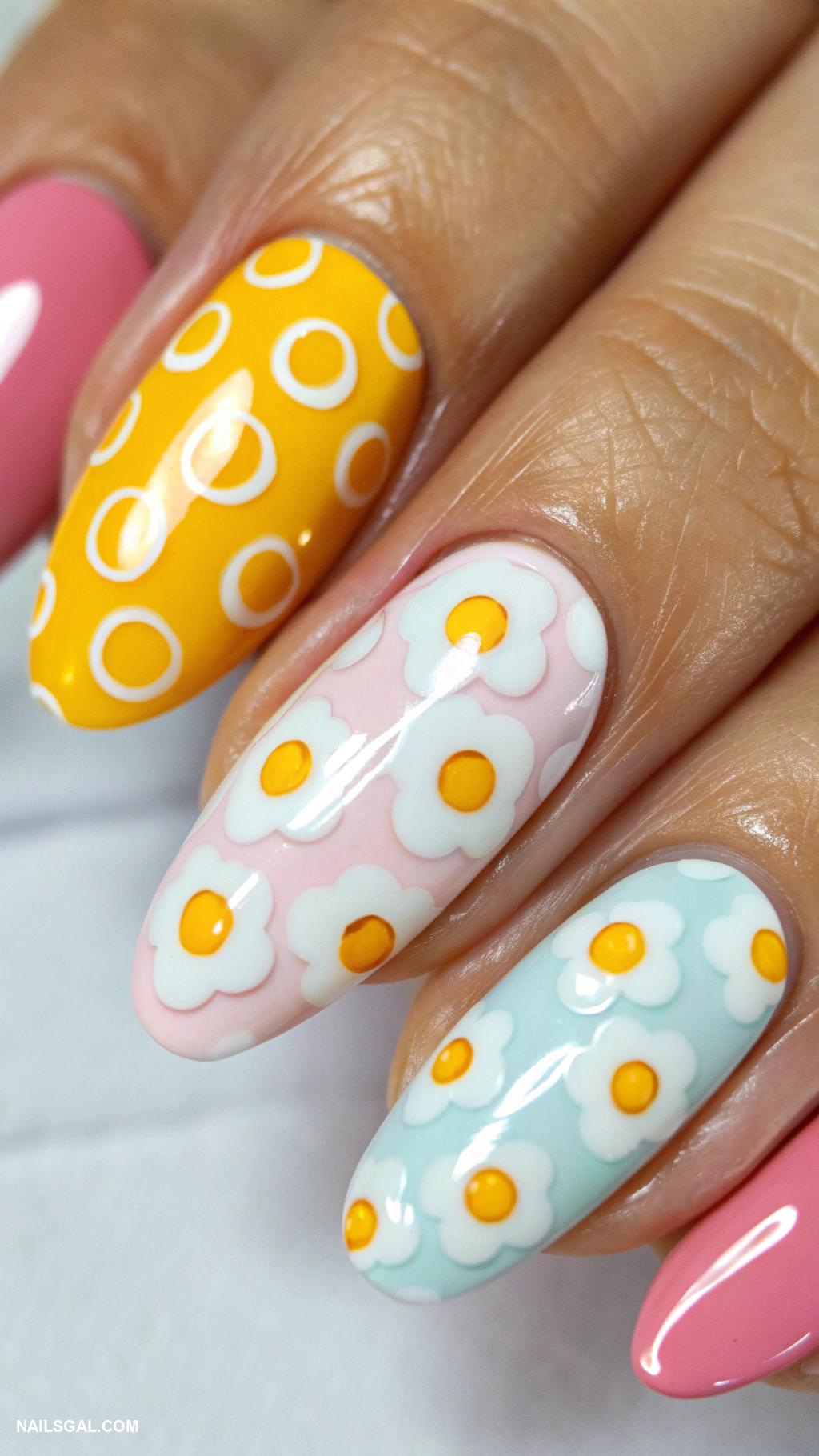 fried eggs nail art Egg pattern using different colors