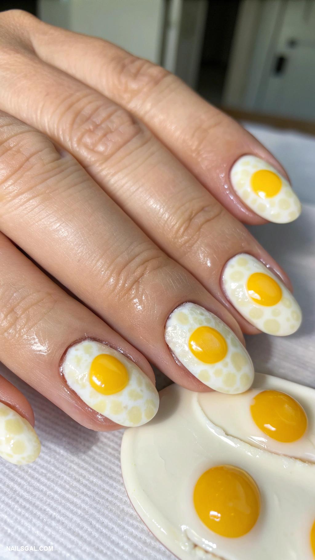 fried eggs nail art Eggshell textures with matte finish