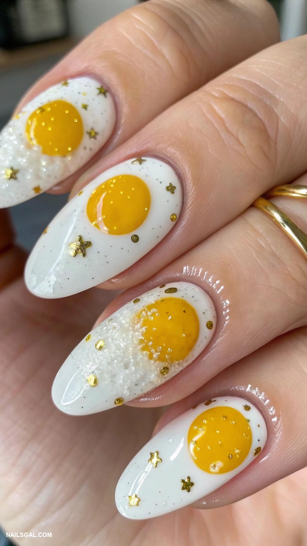 fried eggs nail art Fried egg on clear base with gold specks
