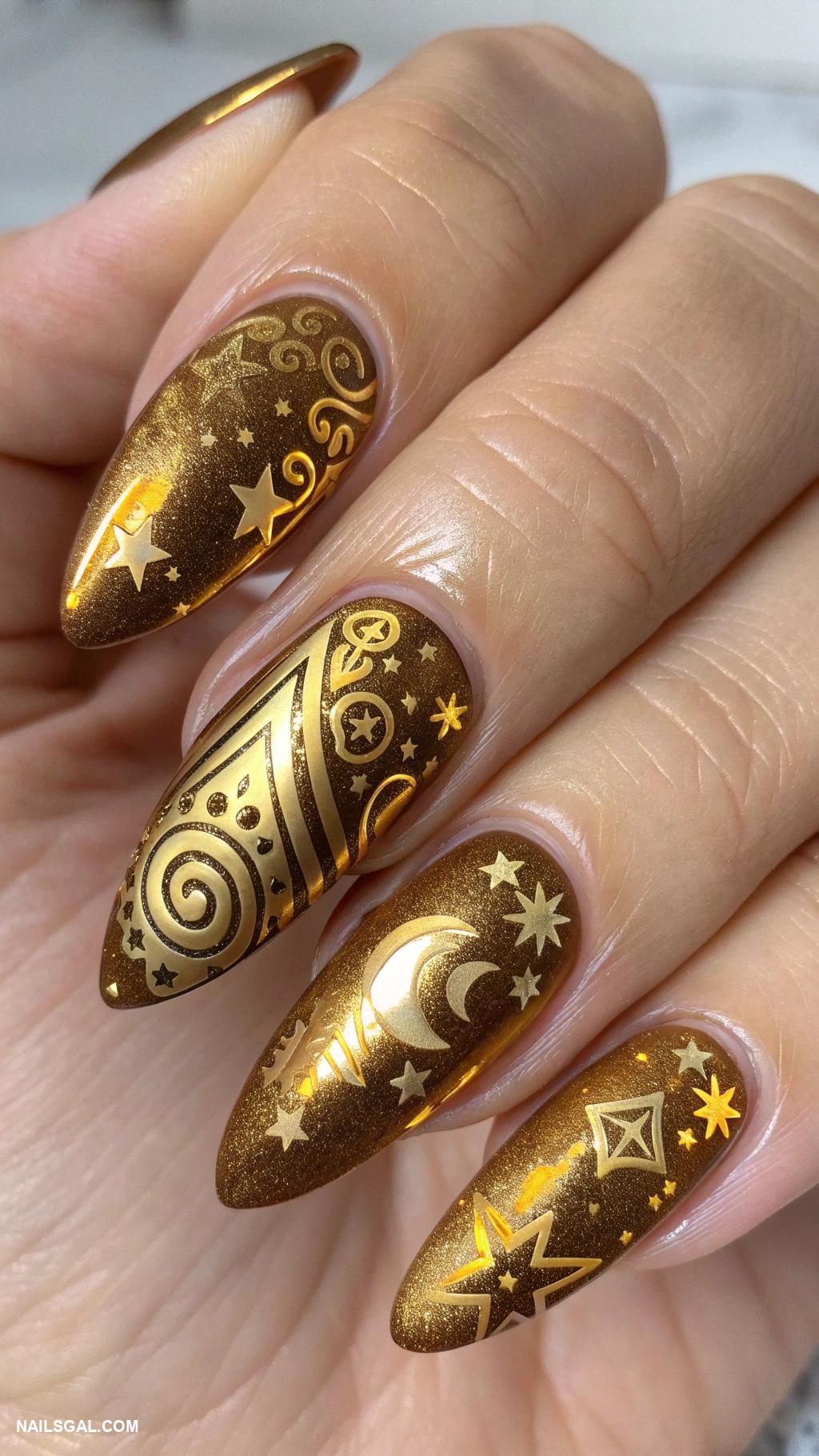 gold y2k nails Metallic chrome effects