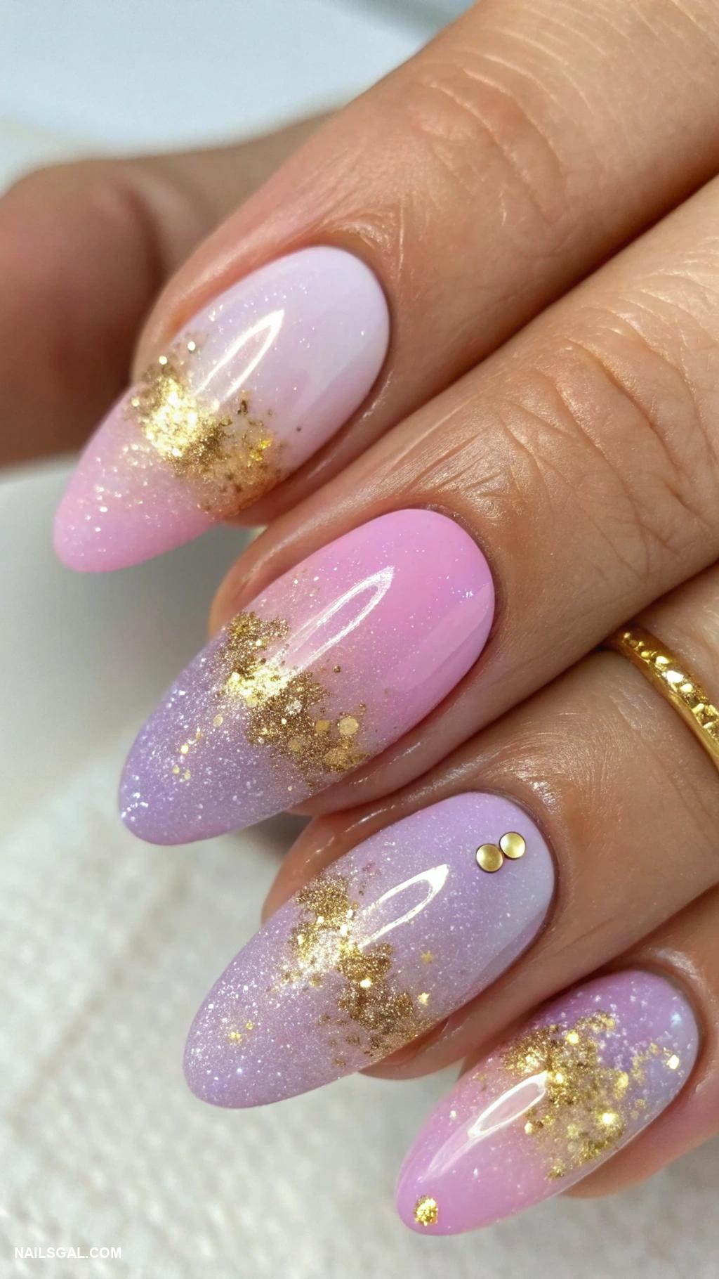 gold y2k nails Pastel gradients with glitter tips