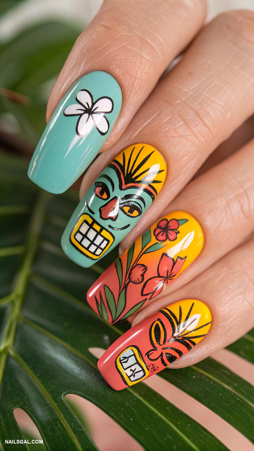 hawaii nails Classic tiki masks with tropical vibes