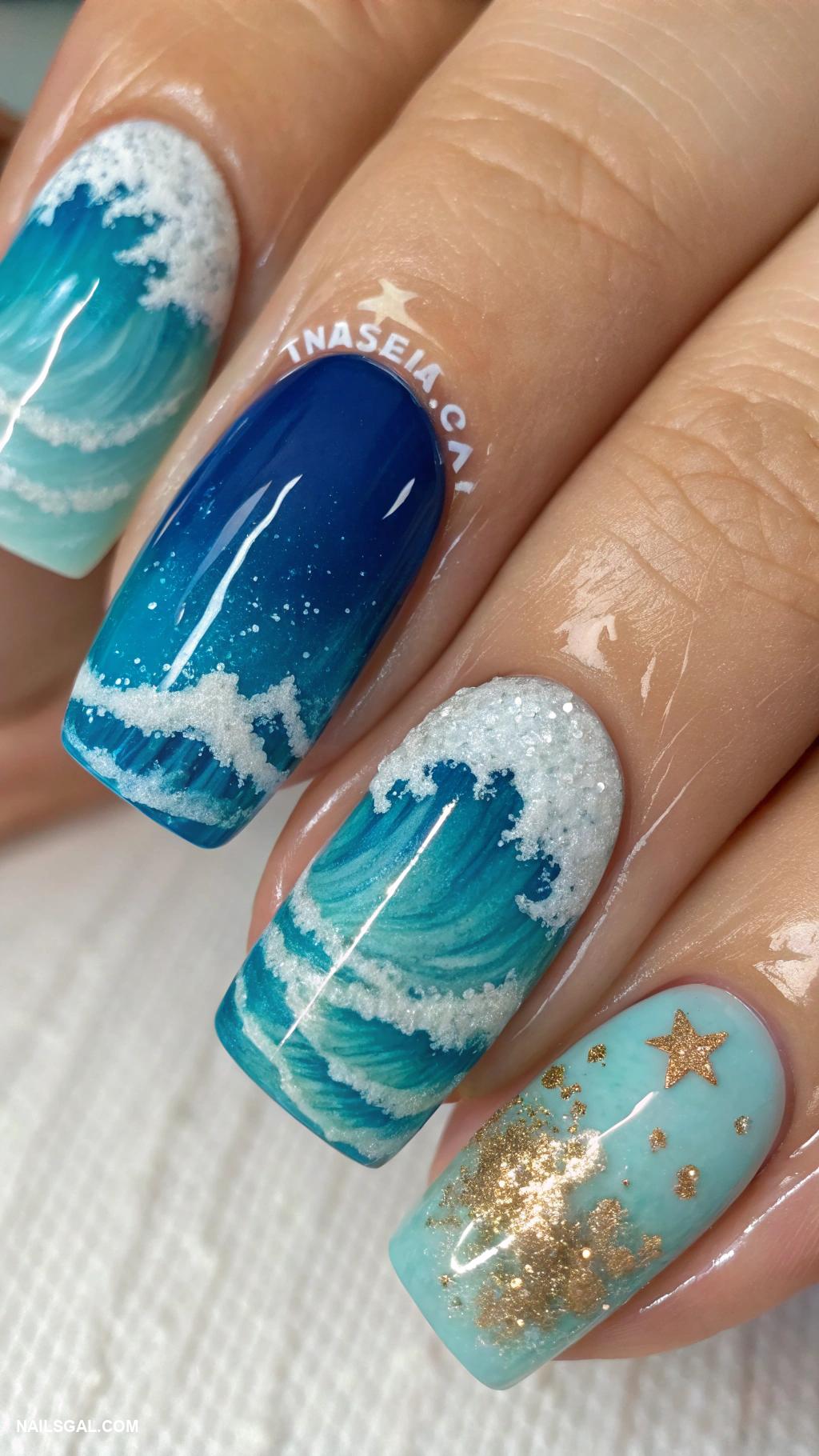 hawaii nails Ocean waves with sandy beach accent nails