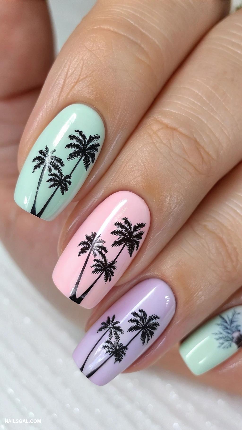 hawaii nails Tropical palm trees on a pastel background