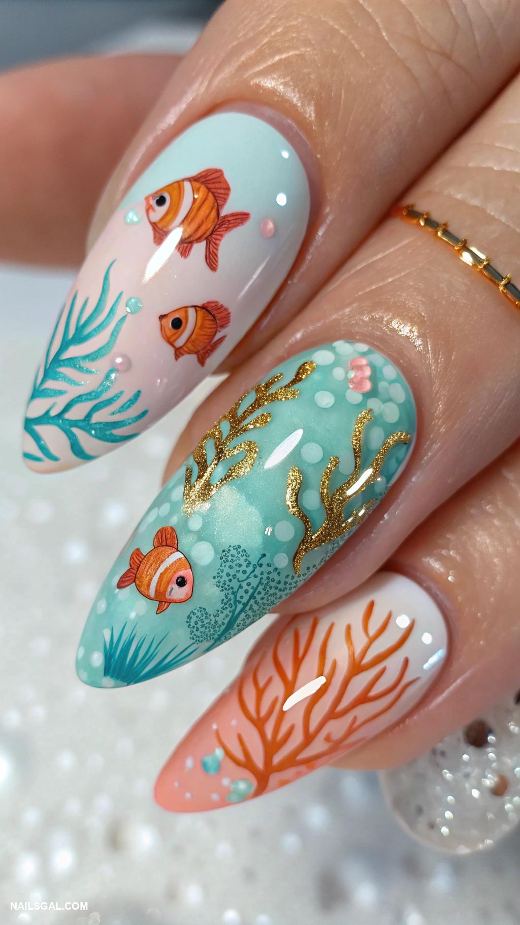 hawaii nails Underwater scene with colorful fish designs