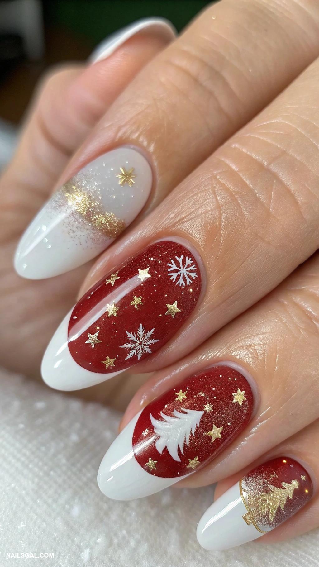 holiday nails Classic French tips with holiday colors