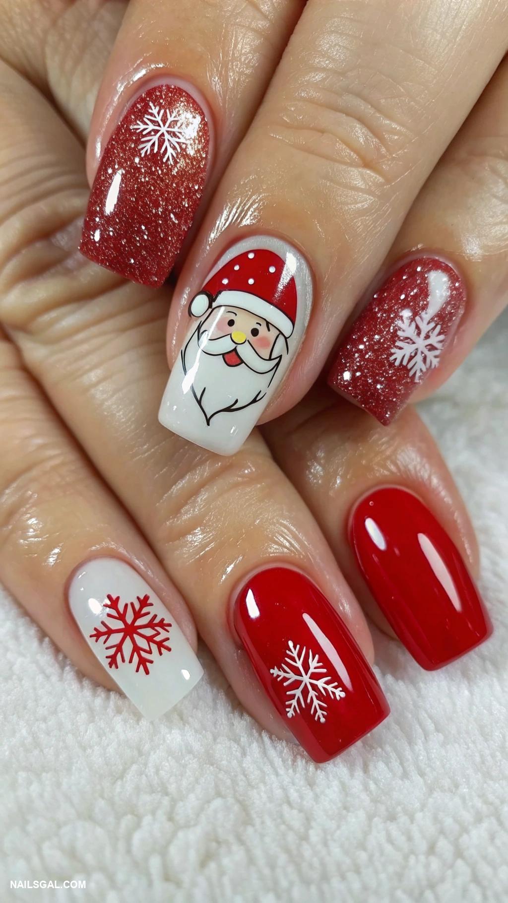 holiday nails Santas face on accent nails