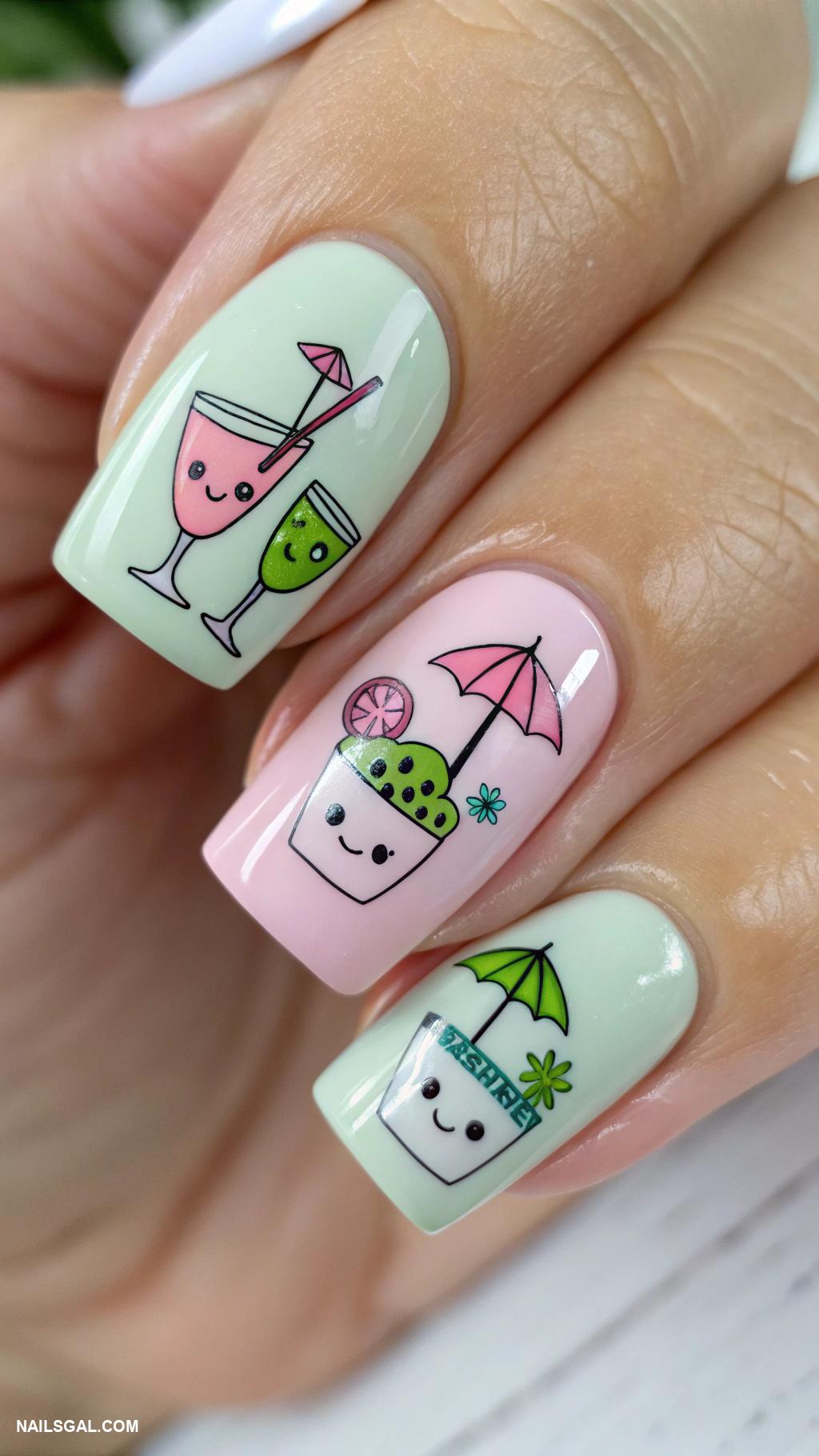 martini nails Cute cartoon martini with funny face