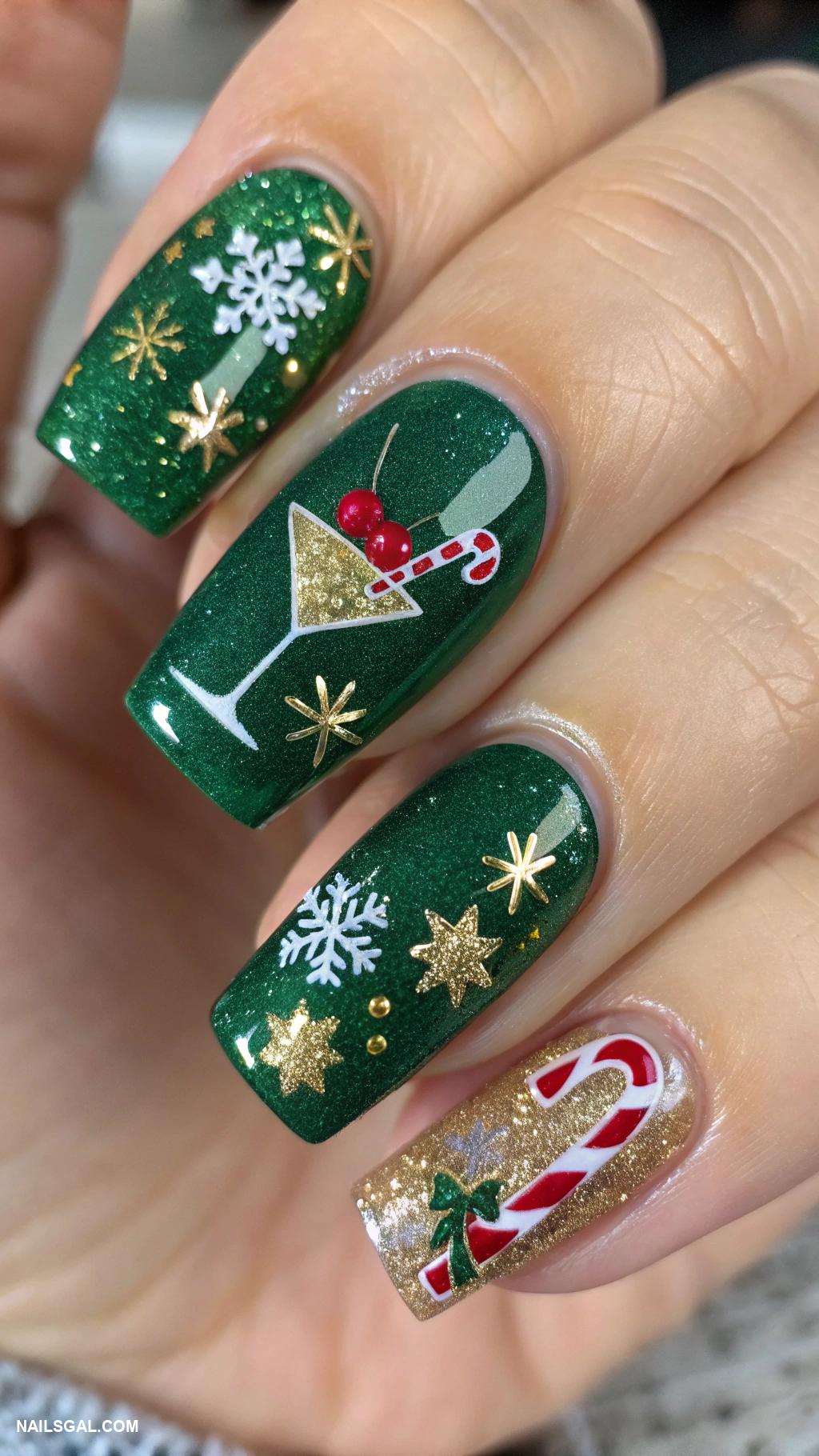 martini nails Festive martini with holiday themed decorations