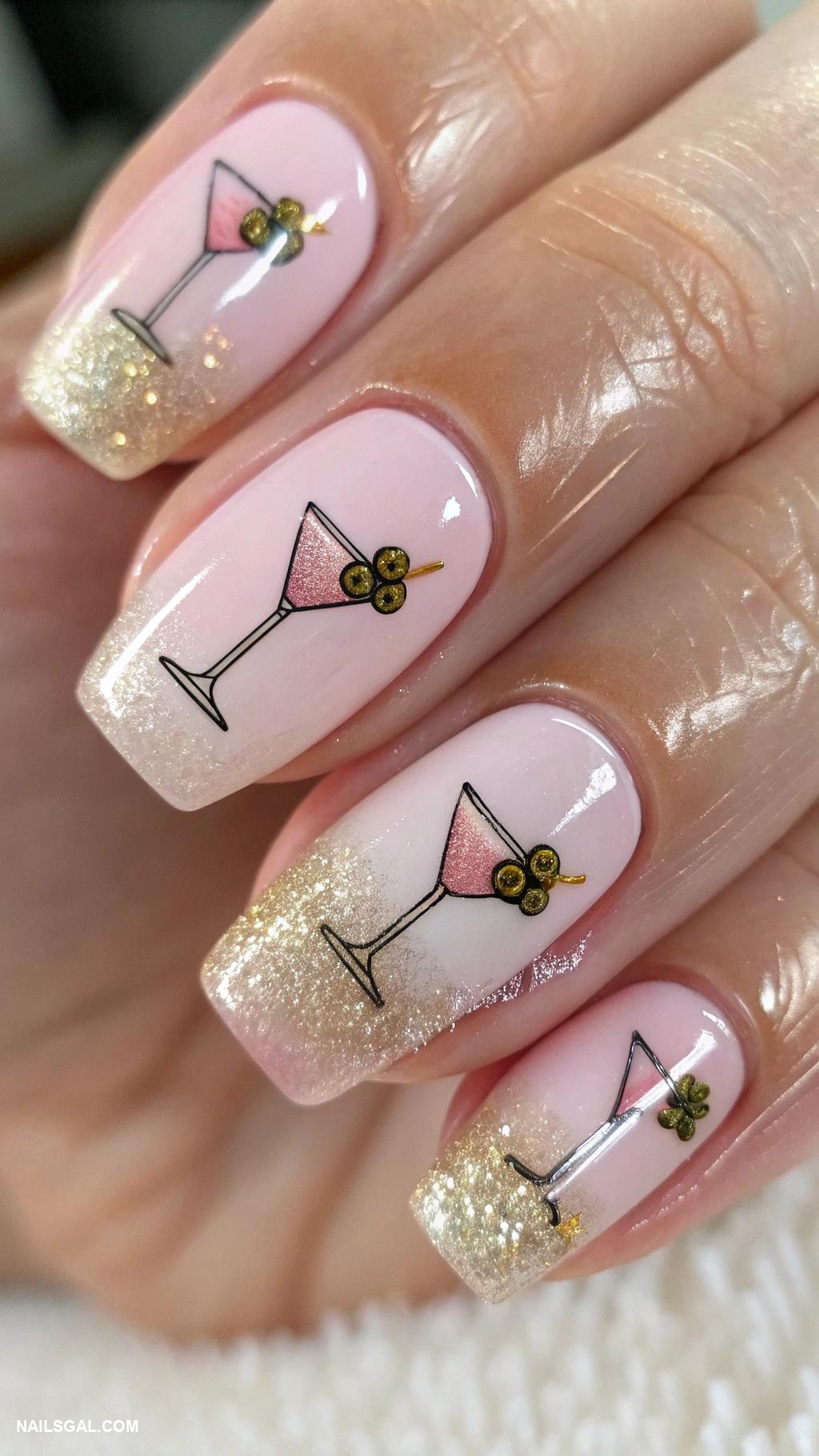 martini nails Ombre effect transitioning to martini design