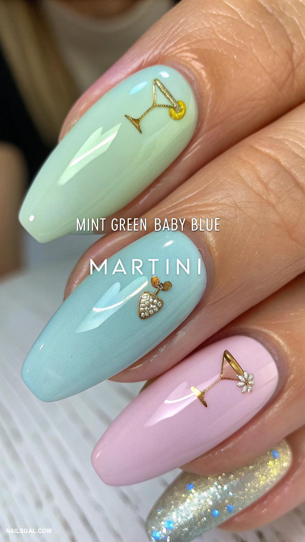 martini nails Pastel martini colors with watercolor effect