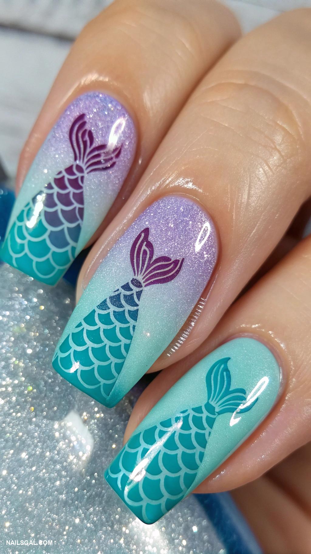 mermaid nails Mermaid tail silhouette on accent nails