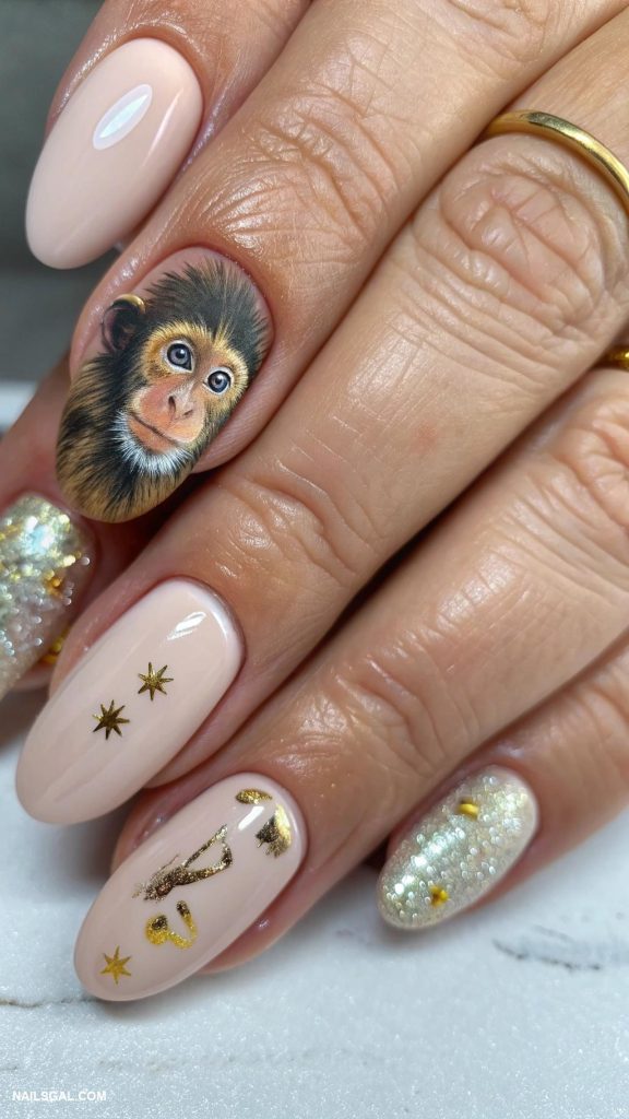 monkey nails Realistic monkey portrait on one statement nail