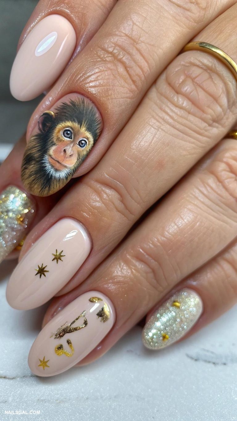 monkey nails Realistic monkey portrait on one statement nail