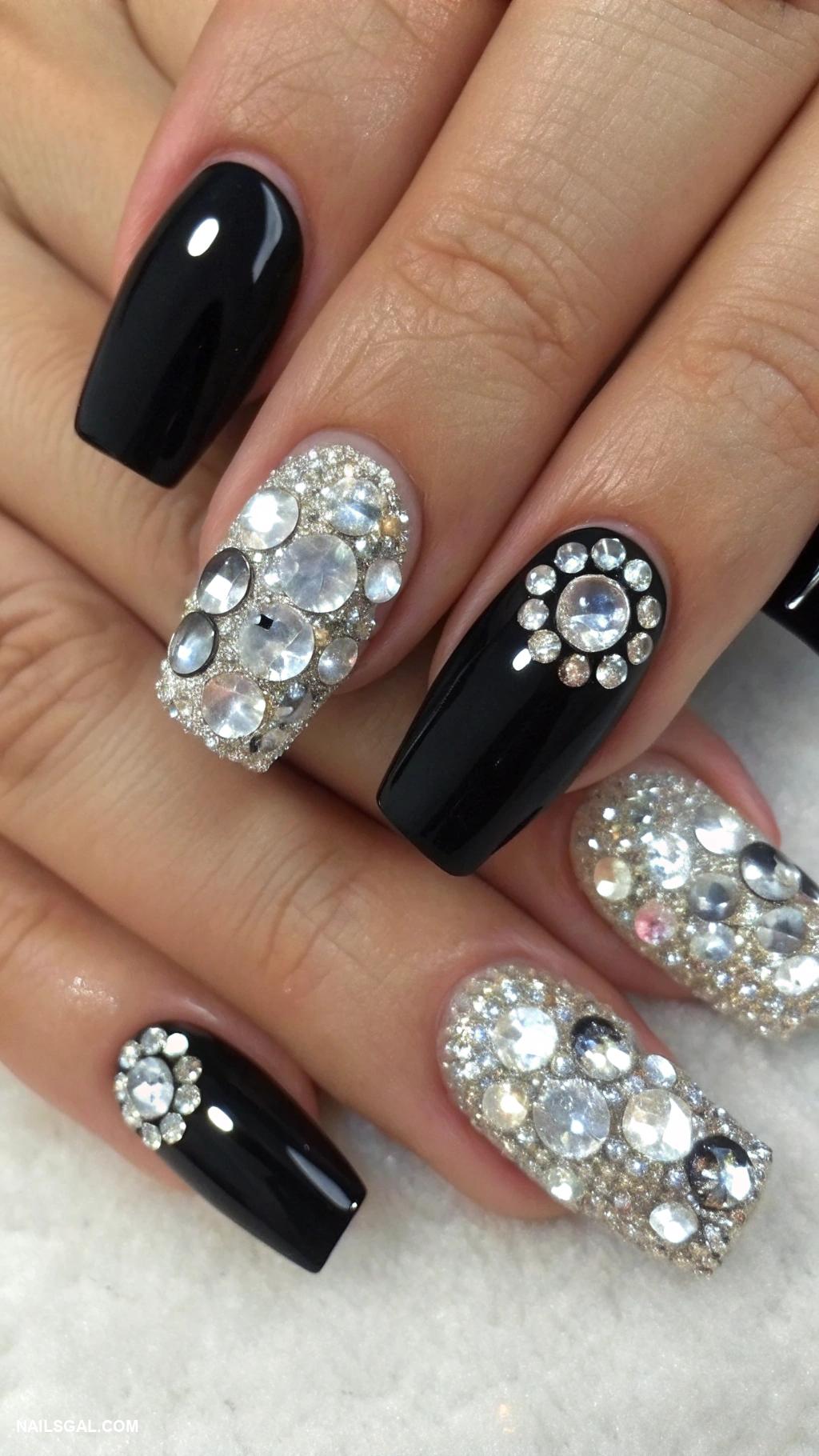 new years eve nails Dazzling rhinestone full nail accents