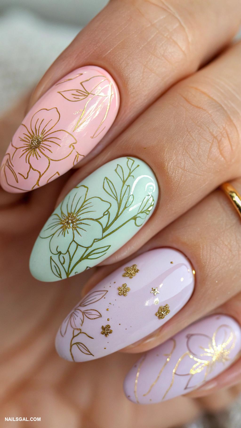 new years eve nails Delicate floral patterns with soft colors