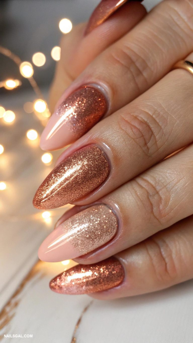 new years eve nails Metallic ombre from rose gold to copper