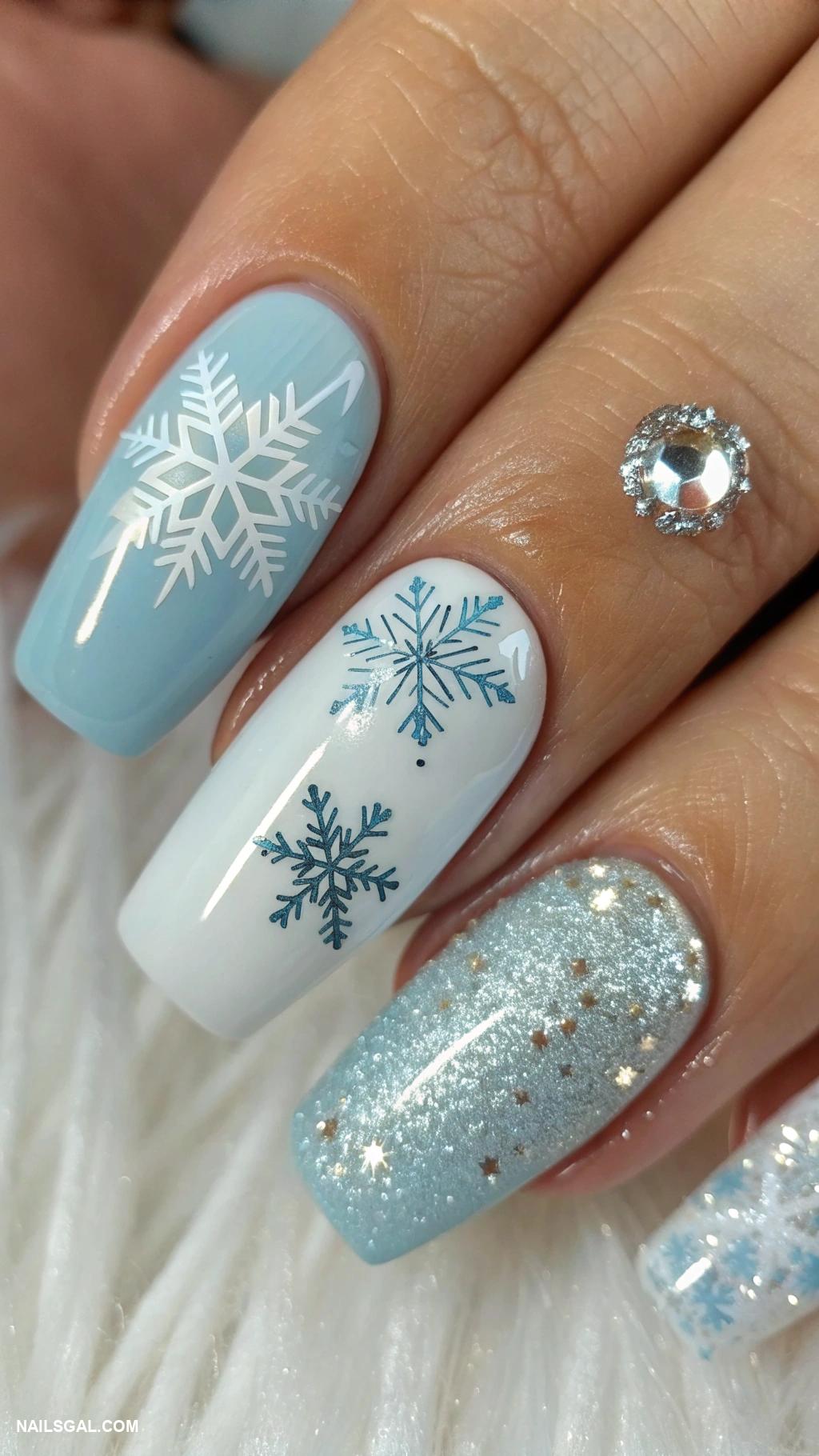 new years eve nails Winter wonderland with snowflakes and frost