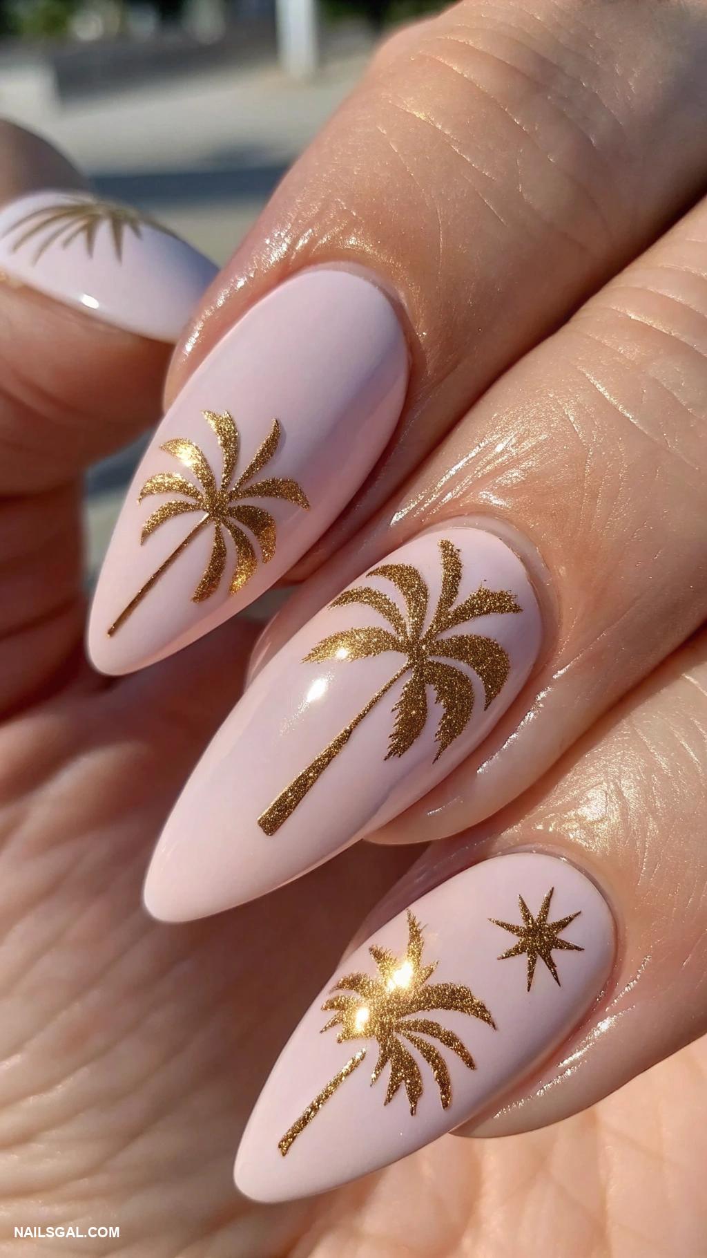 palm tree nail art Gold metallic palm tree outlines
