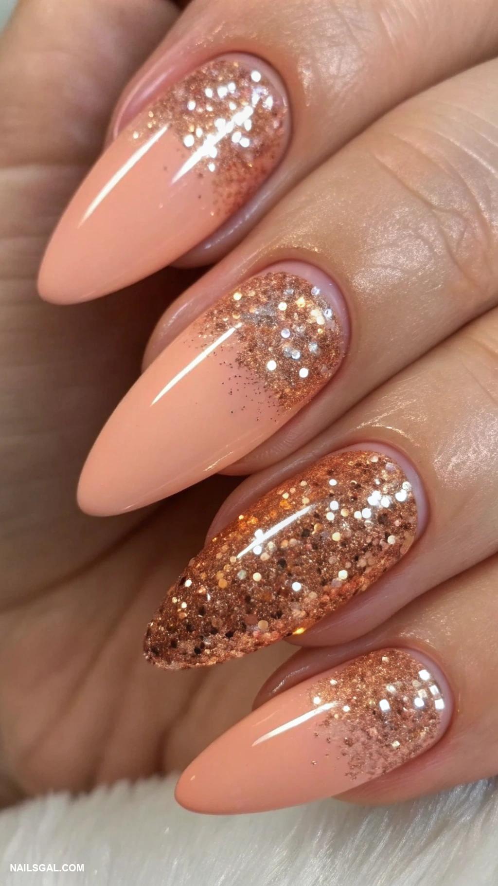 peach nails Glitter fade on peach nails