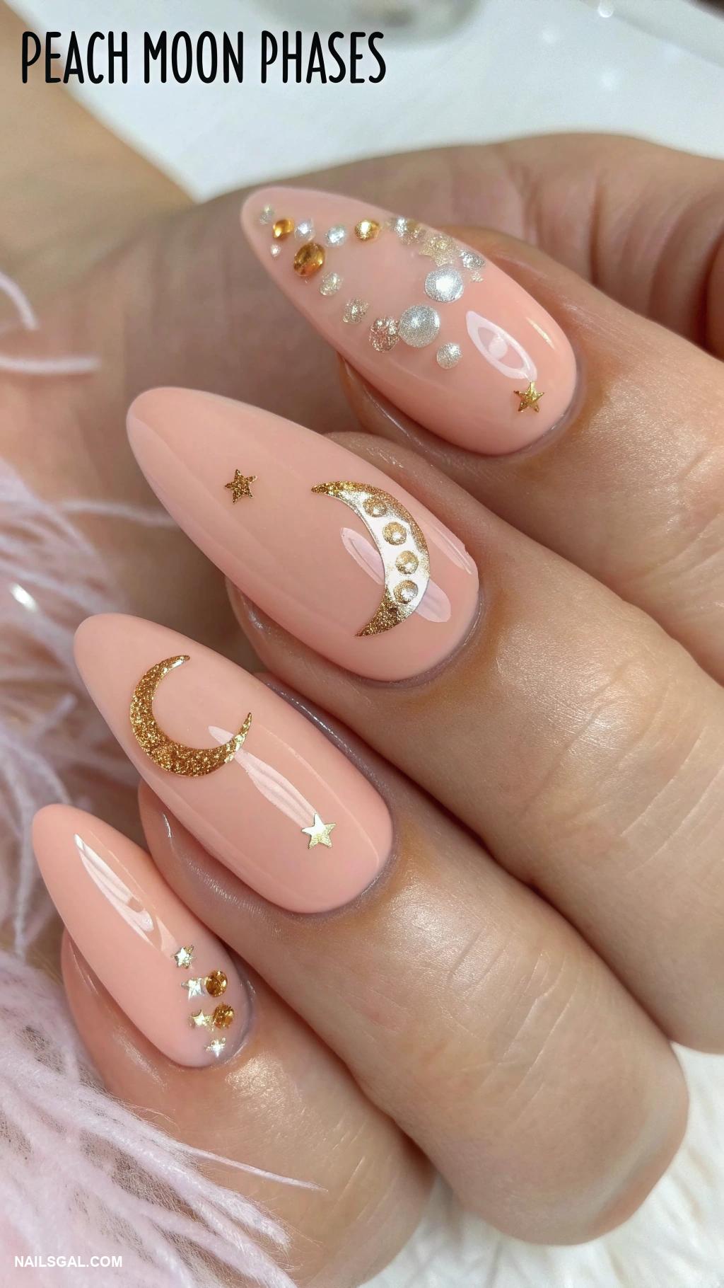 peach nails Peach moon phases design