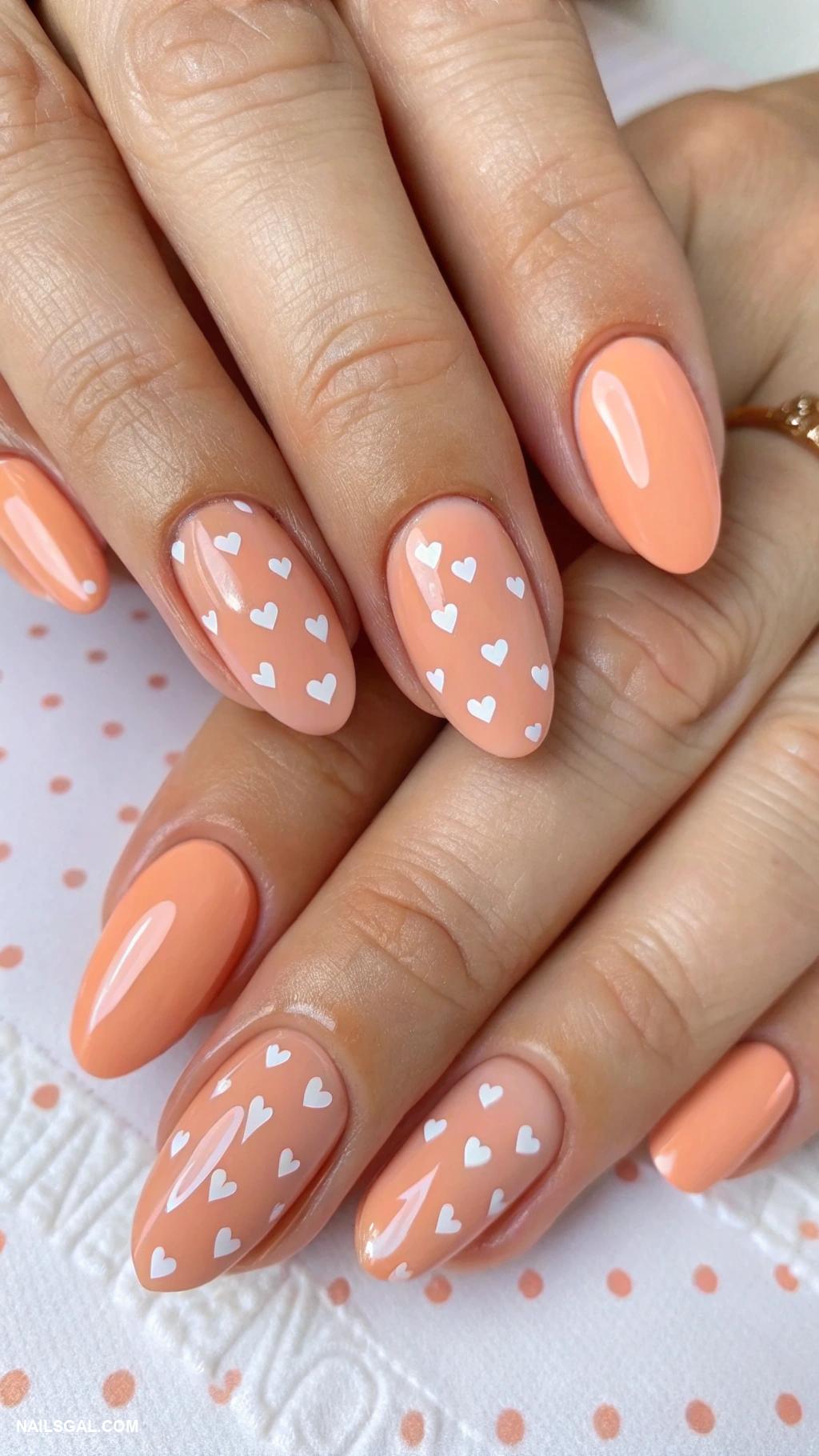peach nails Peach nails with tiny hearts