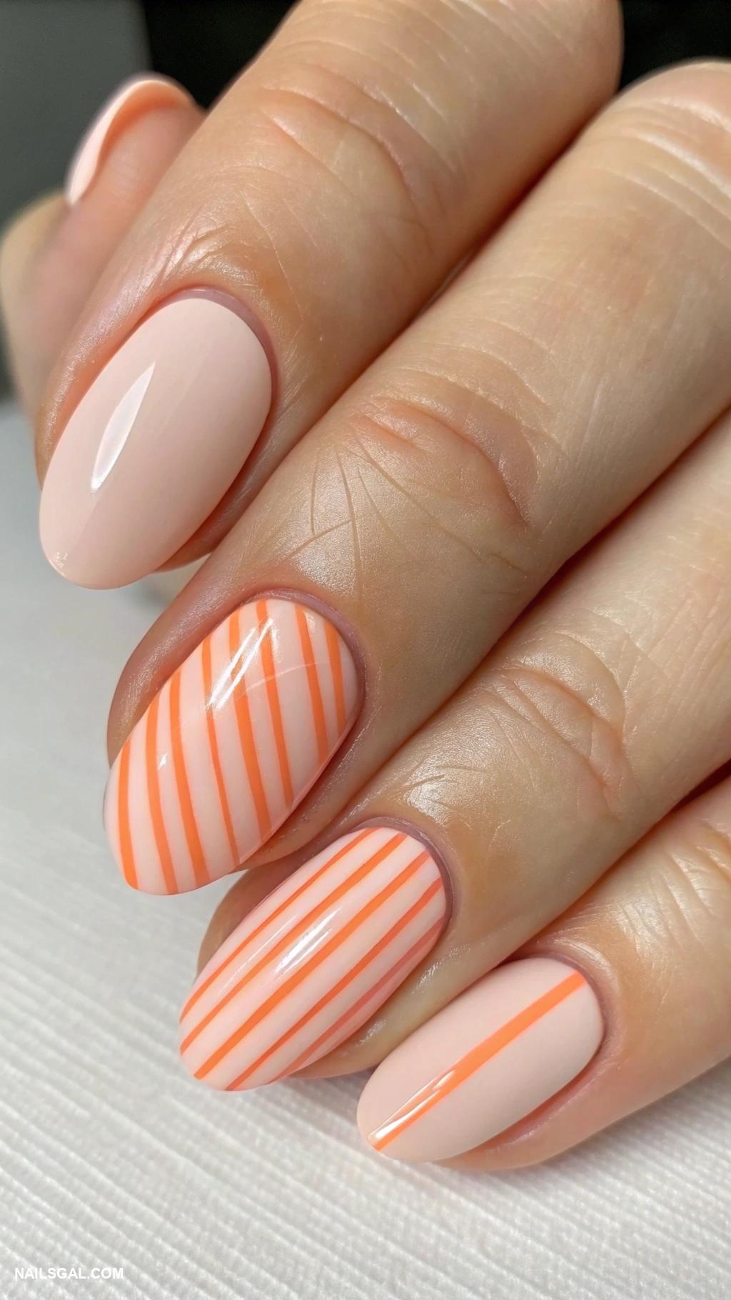 peach nails Peach stripes with negative space