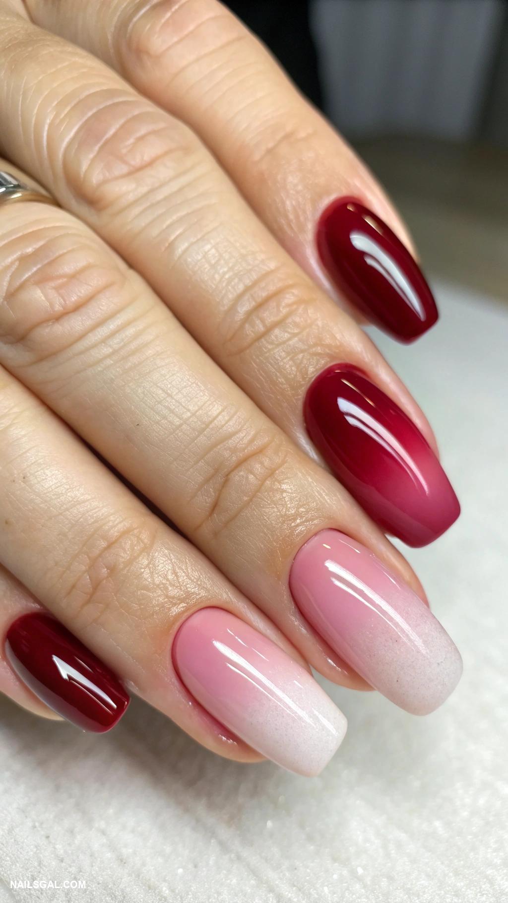 red and pink nails Ombre red to pink gradient effect