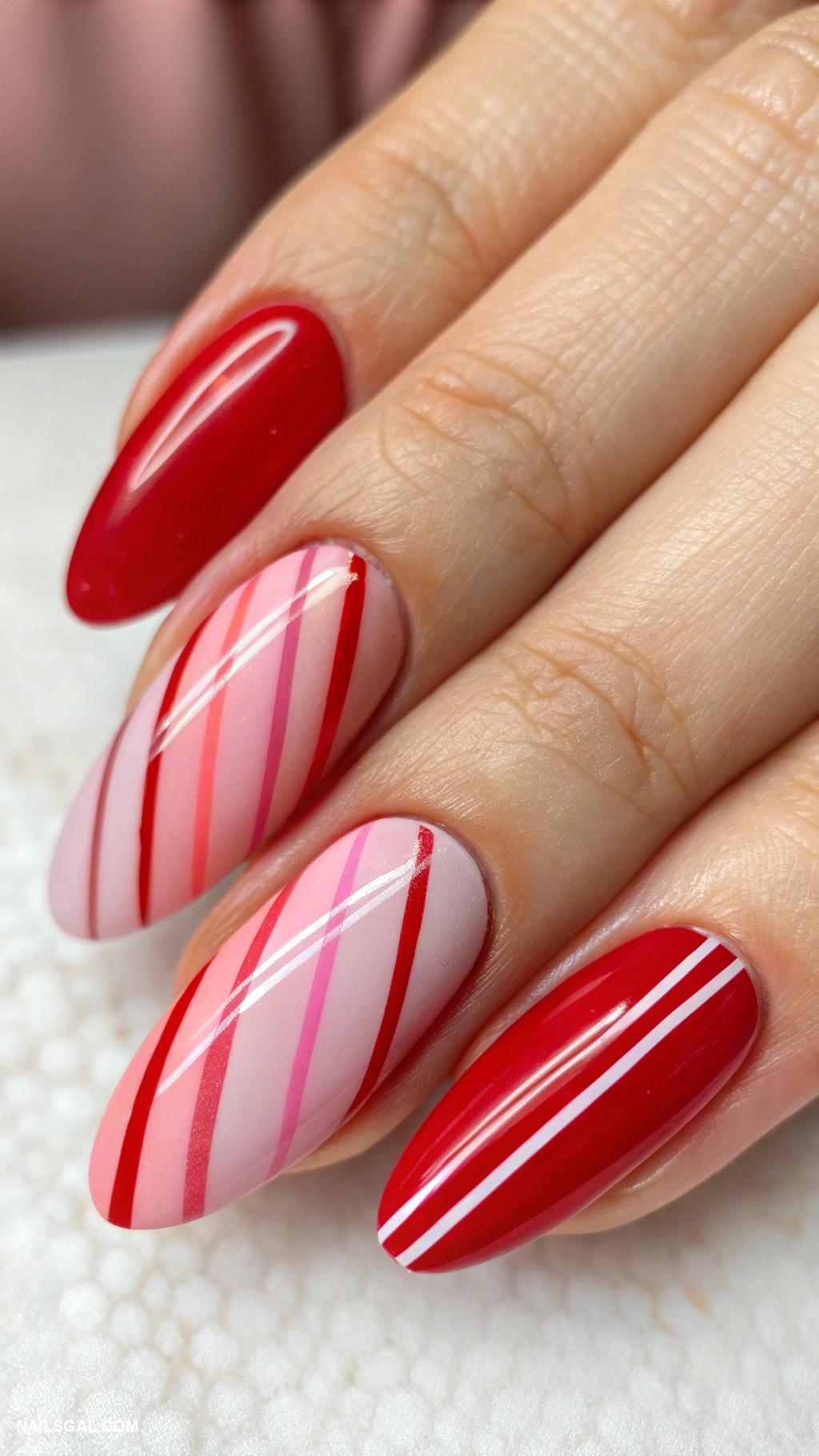 red and pink nails Stripes of alternating red and pink