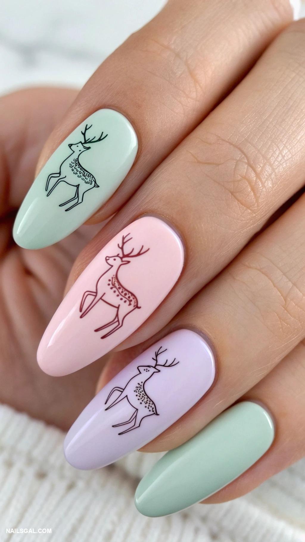 reindeer nails Minimalist reindeer line art on pastel colors