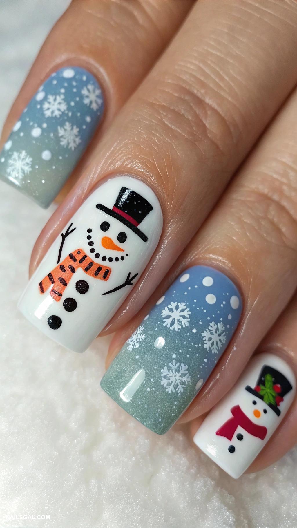 snowman nails Classic snowman with carrot nose design