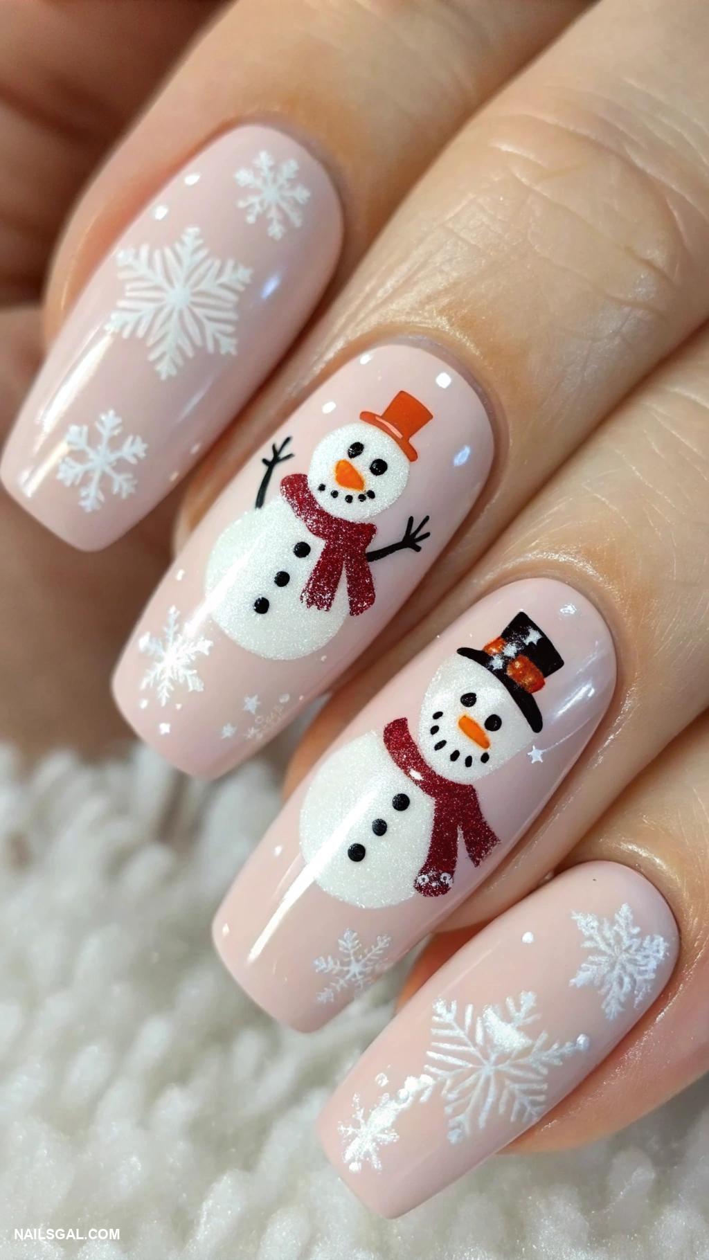 snowman nails Matte finish with glossy snowman details