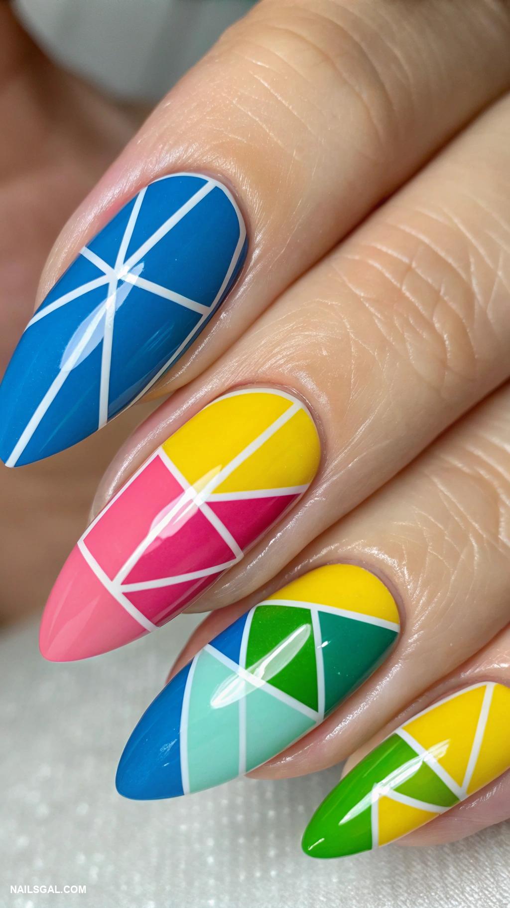 sophisticated nails Abstract art with vibrant color blocks