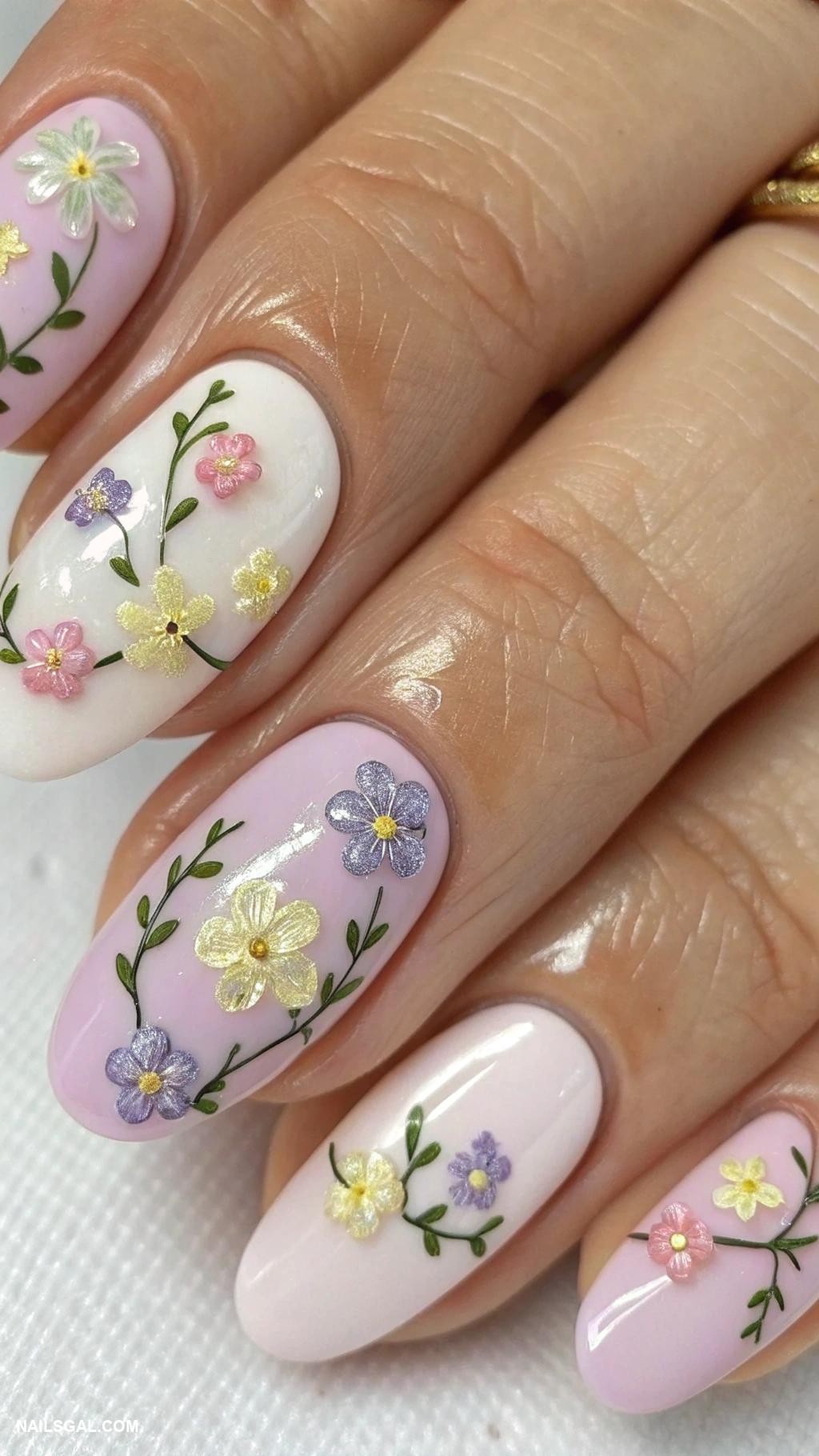 sophisticated nails Floral designs with hand painted details