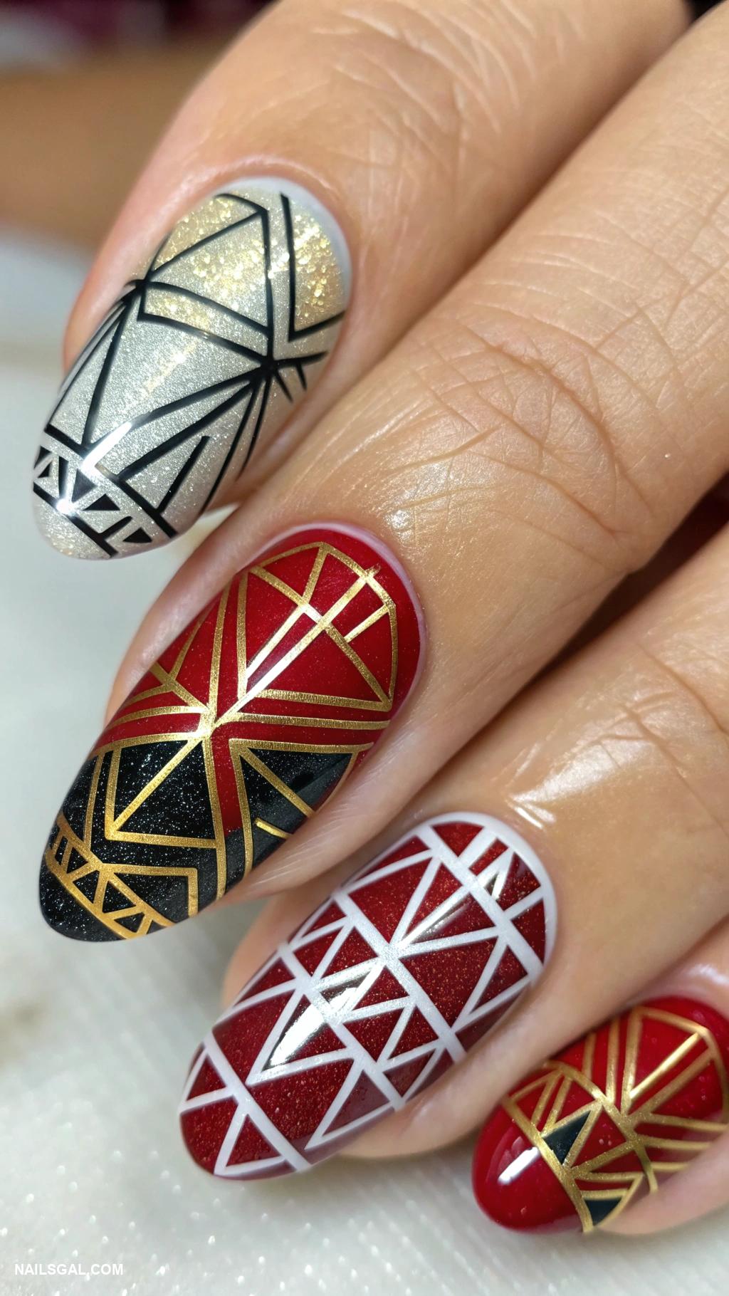 sophisticated nails Geometric patterns with metallic accents