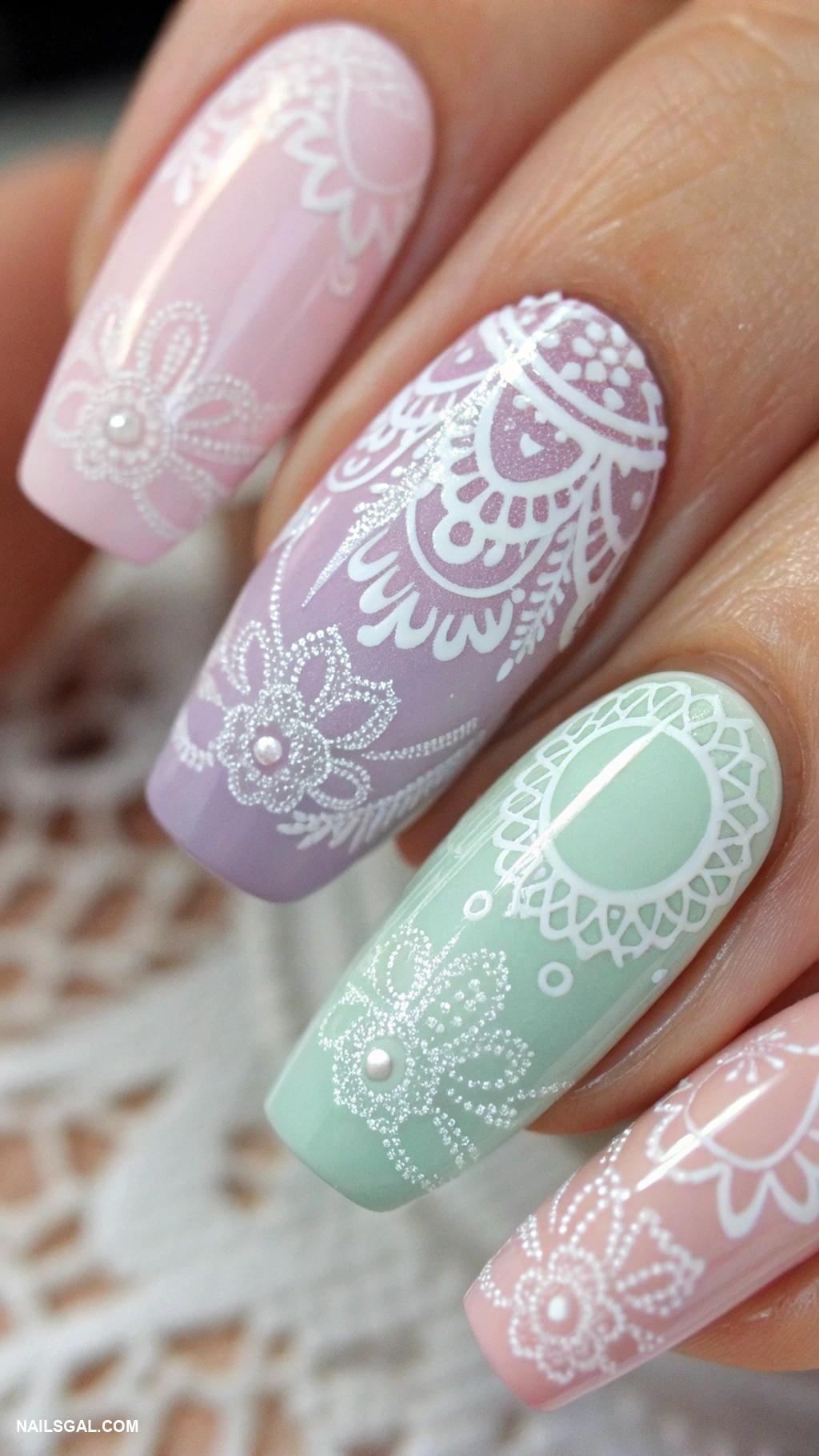 sophisticated nails Vintage lace patterns with soft colors