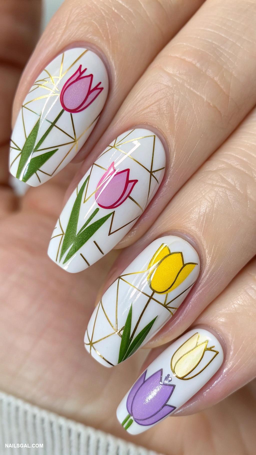 tulip nails Abstract tulips with geometric shapes