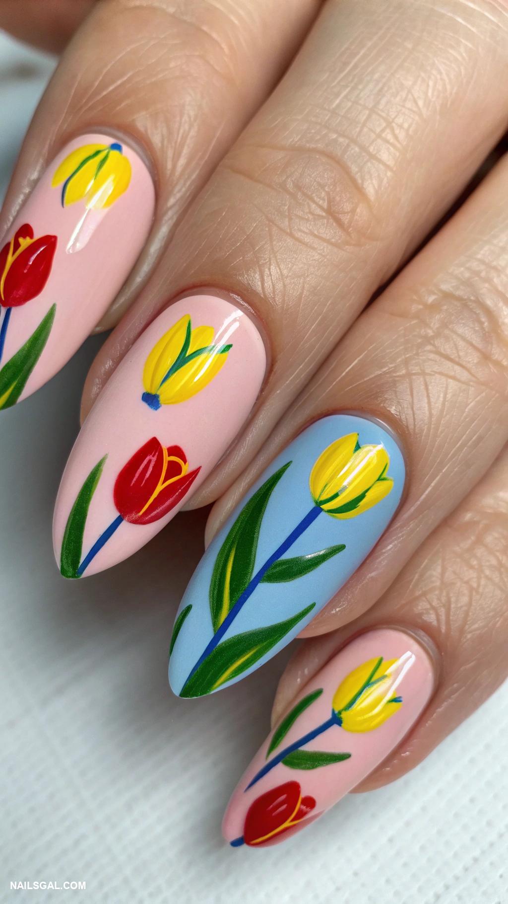 tulip nails Bold tulip patterns with contrasting colors